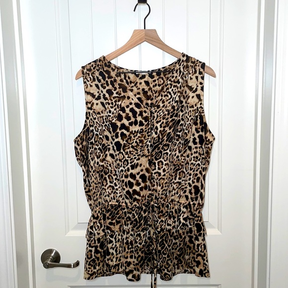 Pleione leopard print sleeveless tulip blouse women’s size XL - Picture 3 of 9